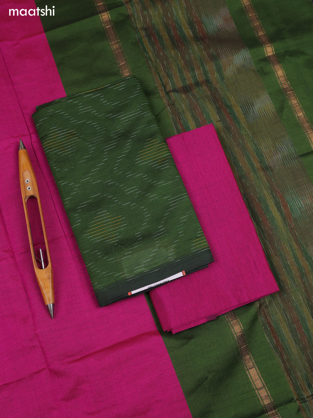 Green Ikat Dress Material With Ikat Weaves and Bottom & Dupatta