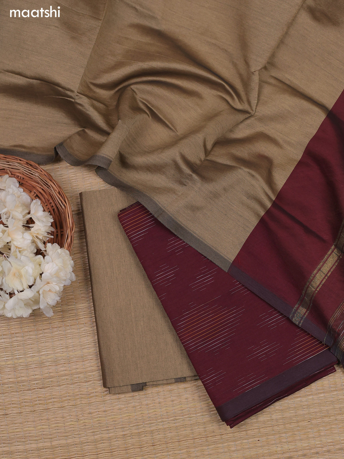 Maroon and Black Ikat Dress Material With Ikat Weaves and Bottom & Dupatta