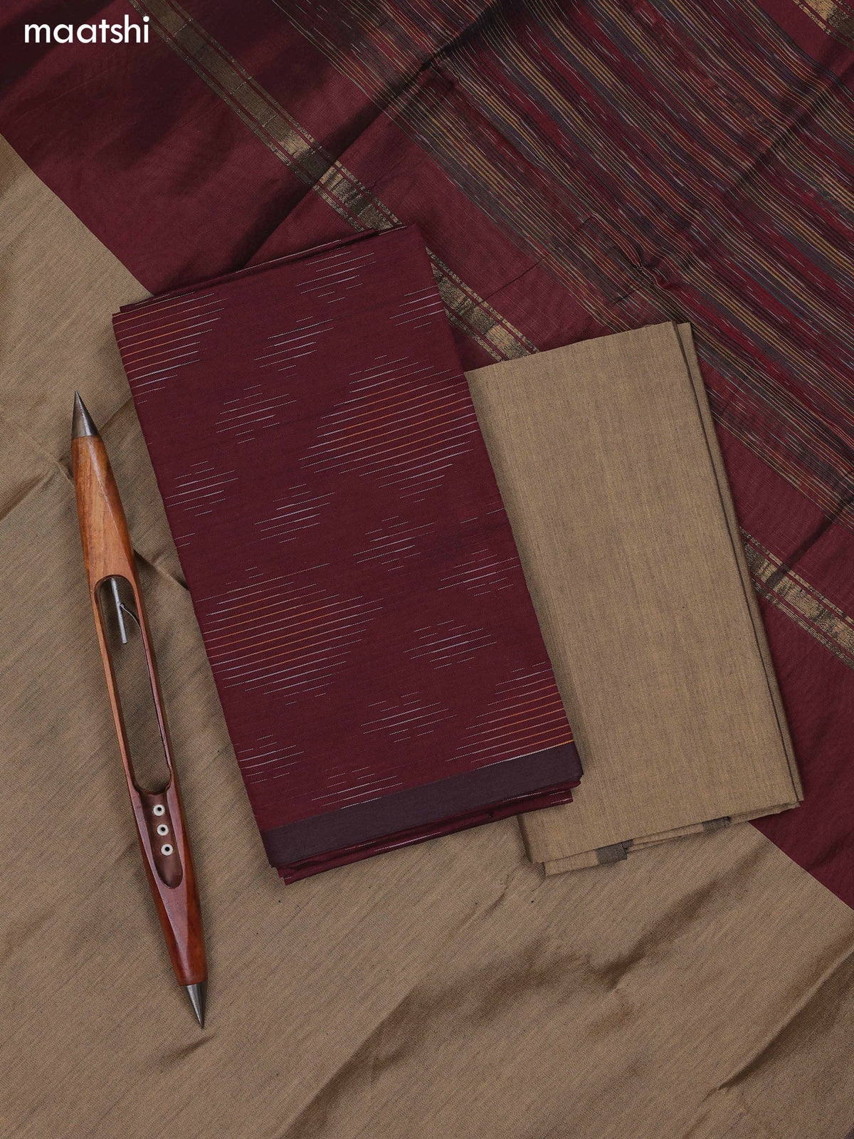 Maroon and Black Ikat Dress Material With Ikat Weaves and Bottom & Dupatta