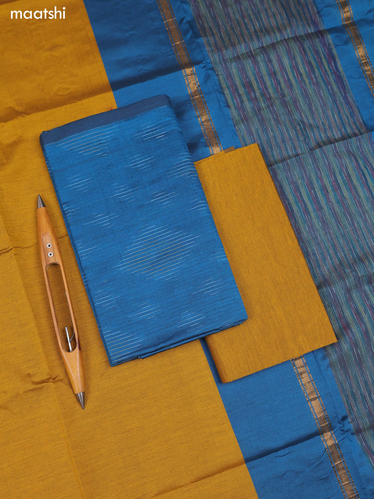Teal Blue and Black Ikat Dress Material With Ikat Weaves and Bottom & Dupatta