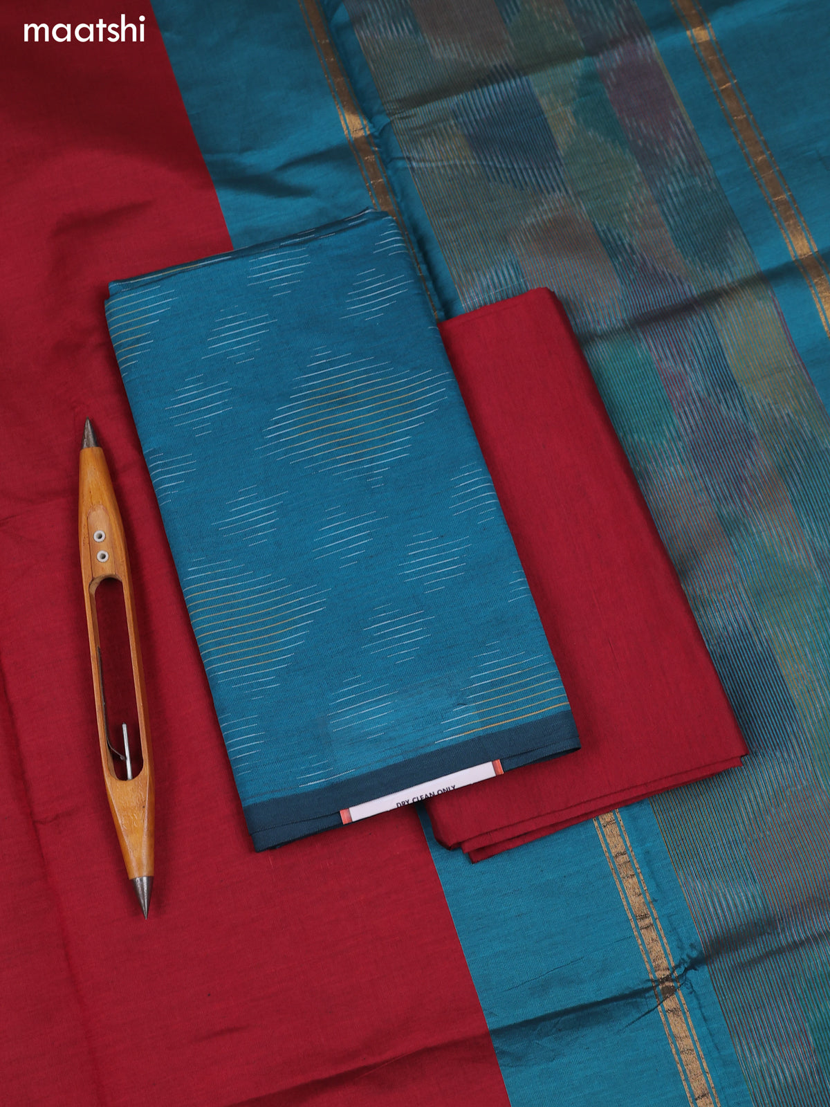 Peacock Green Ikat Dress Material With Ikat Weaves and Bottom & Dupatta
