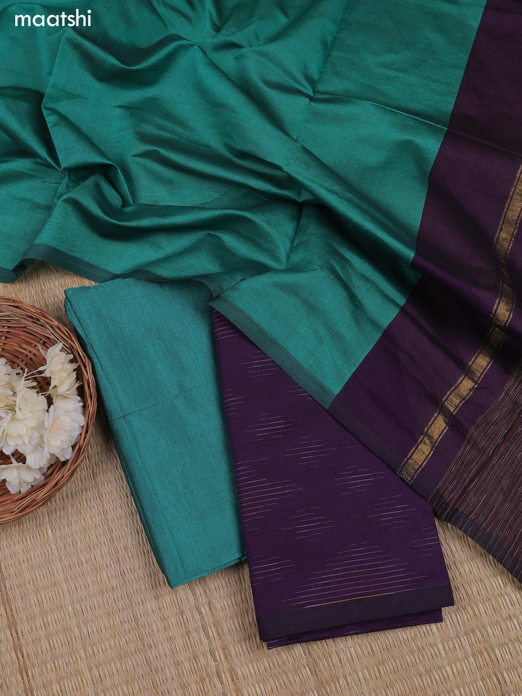 Purple Ikat Dress Material With Ikat Weaves and Bottom & Dupatta