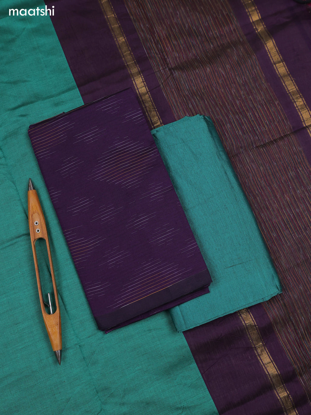 Purple Ikat Dress Material With Ikat Weaves and Bottom & Dupatta