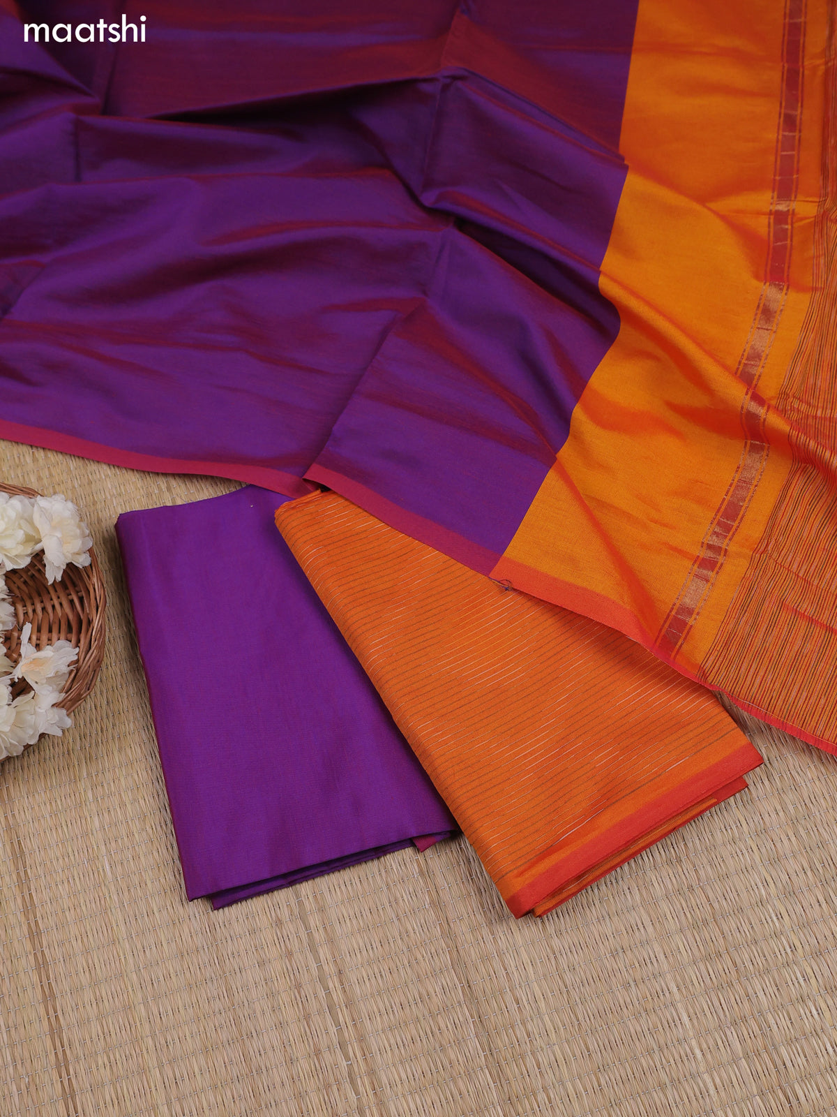 Rust Orange Ikat Dress Material With Ikat Weaves and Bottom & Dupatta