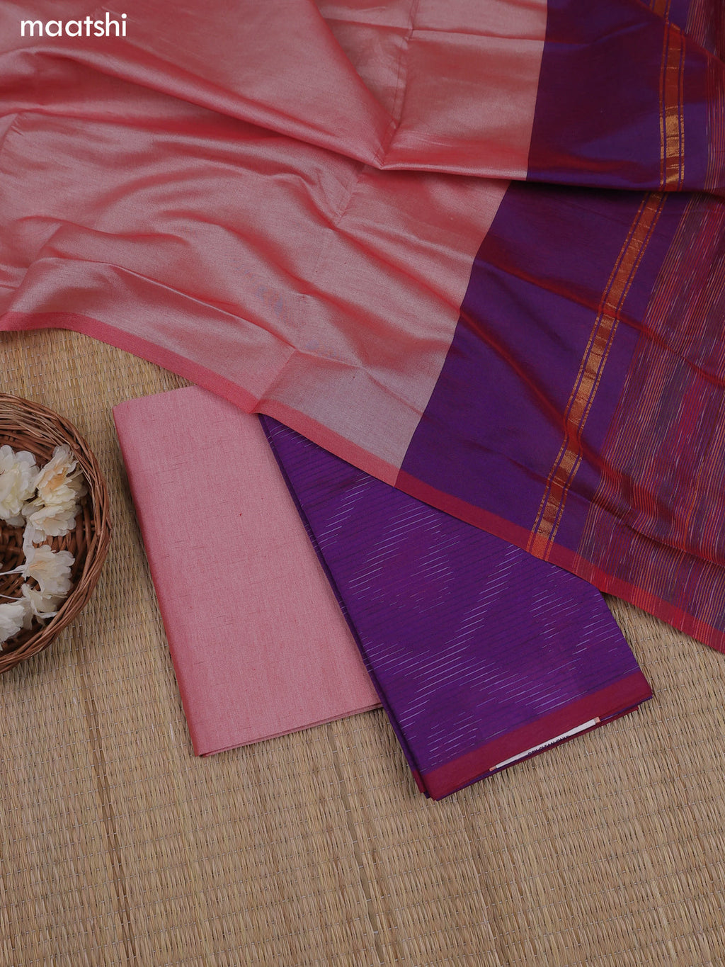 Violet Ikat Dress Material With Ikat Weaves and Bottom & Dupatta