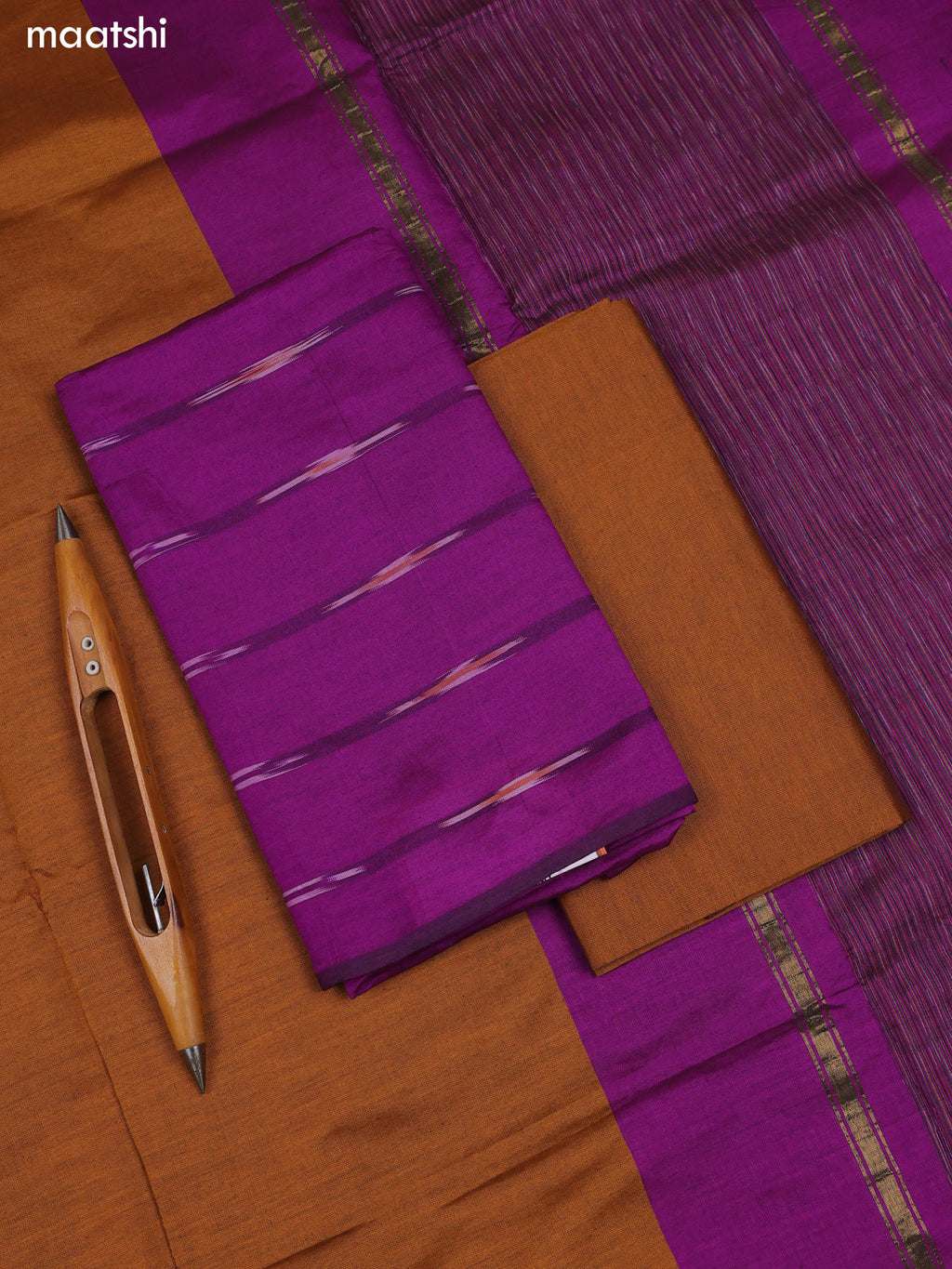 Magenta Pink Ikat Dress Material With Ikat Weaves and Bottom & Dupatta