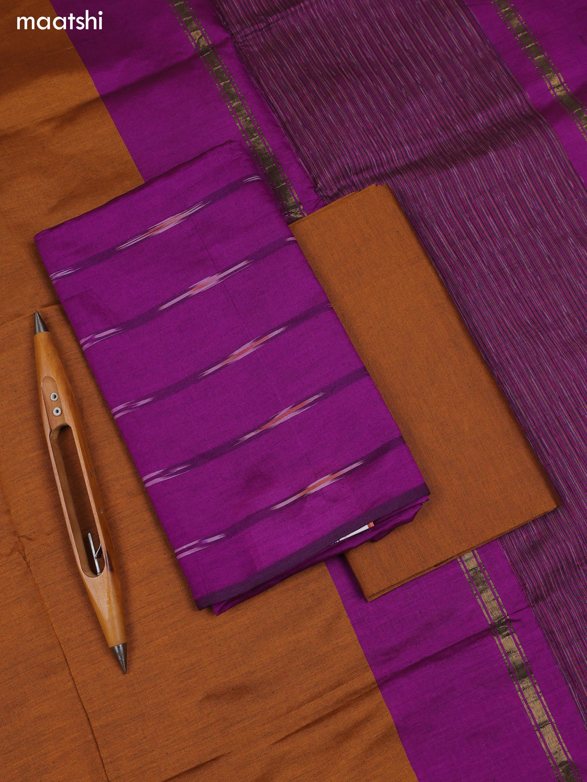 Magenta Pink Ikat Dress Material With Ikat Weaves and Bottom & Dupatta