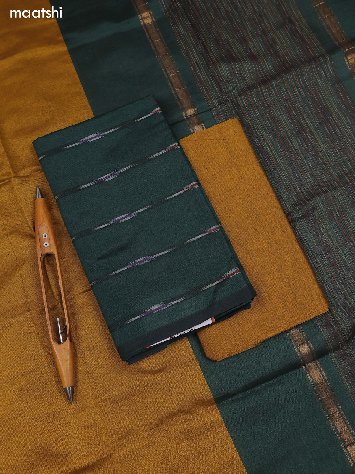 Sap Green Ikat Dress Material With Ikat Weaves and Bottom & Dupatta