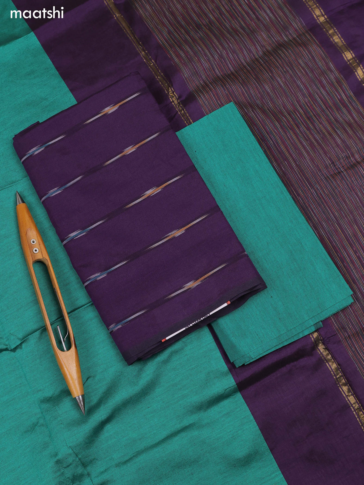 Deep Violet Ikat Dress Material With Ikat Weaves and Bottom & Dupatta