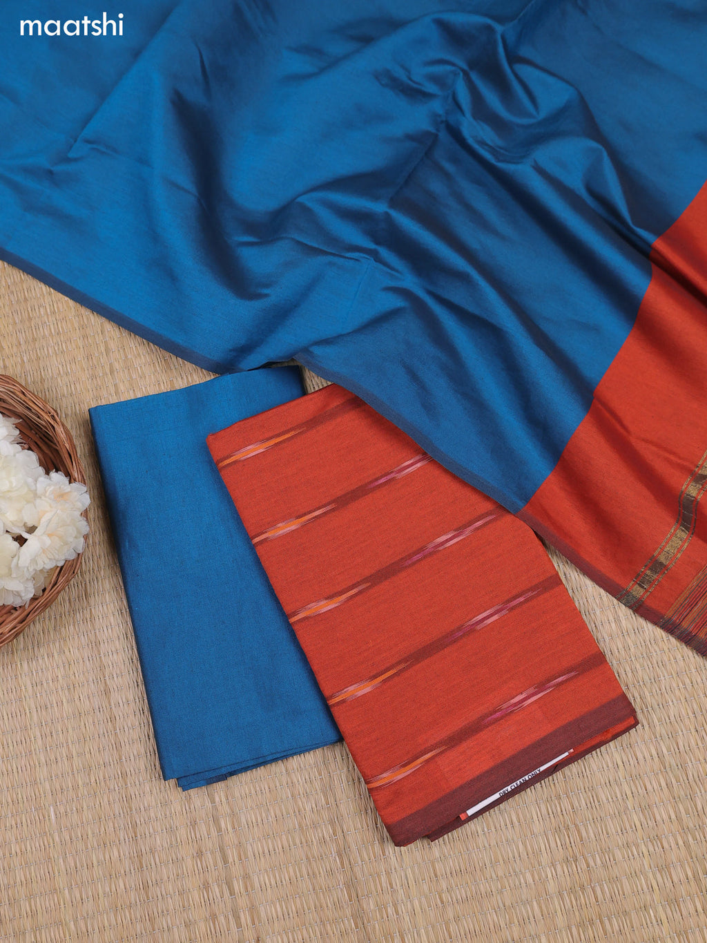 Rust Orange Ikat Dress Material With Ikat Weaves and Bottom & Dupatta