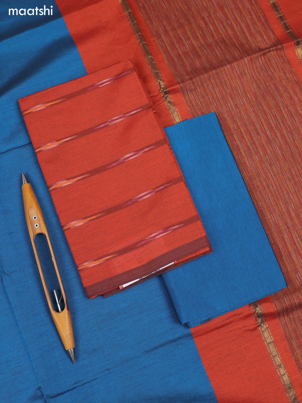 Rust Orange Ikat Dress Material With Ikat Weaves and Bottom & Dupatta