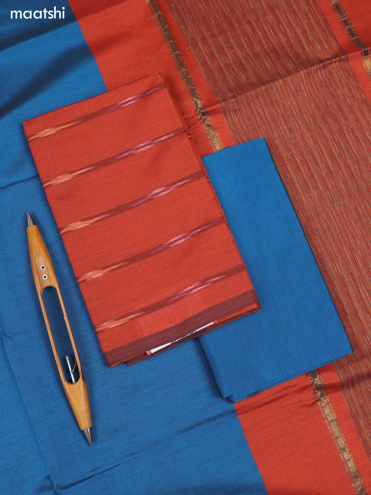 Rust Orange Ikat Dress Material With Ikat Weaves and Bottom & Dupatta