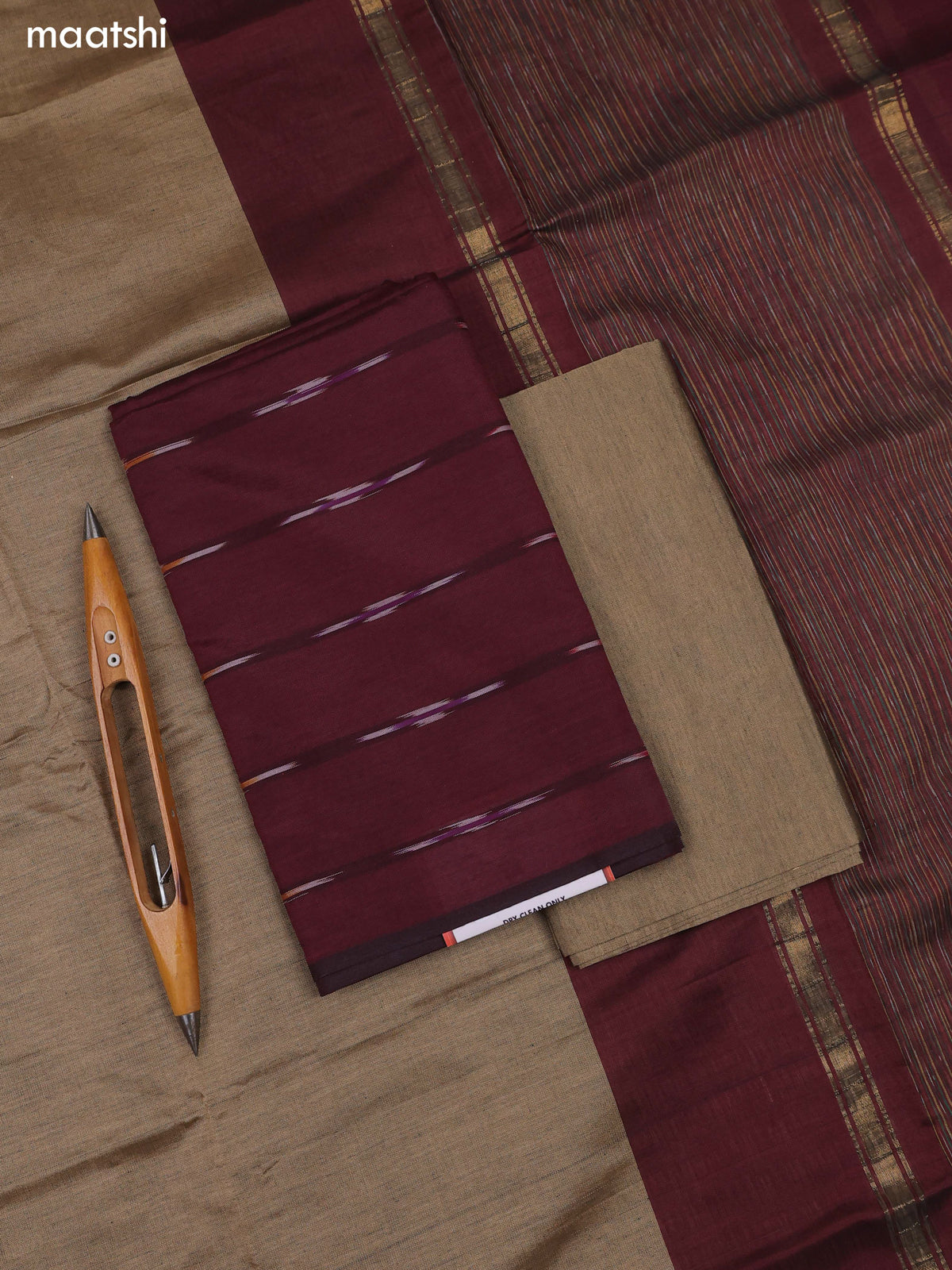 Brown Ikat Dress Material With Ikat Weaves and Bottom & Dupatta