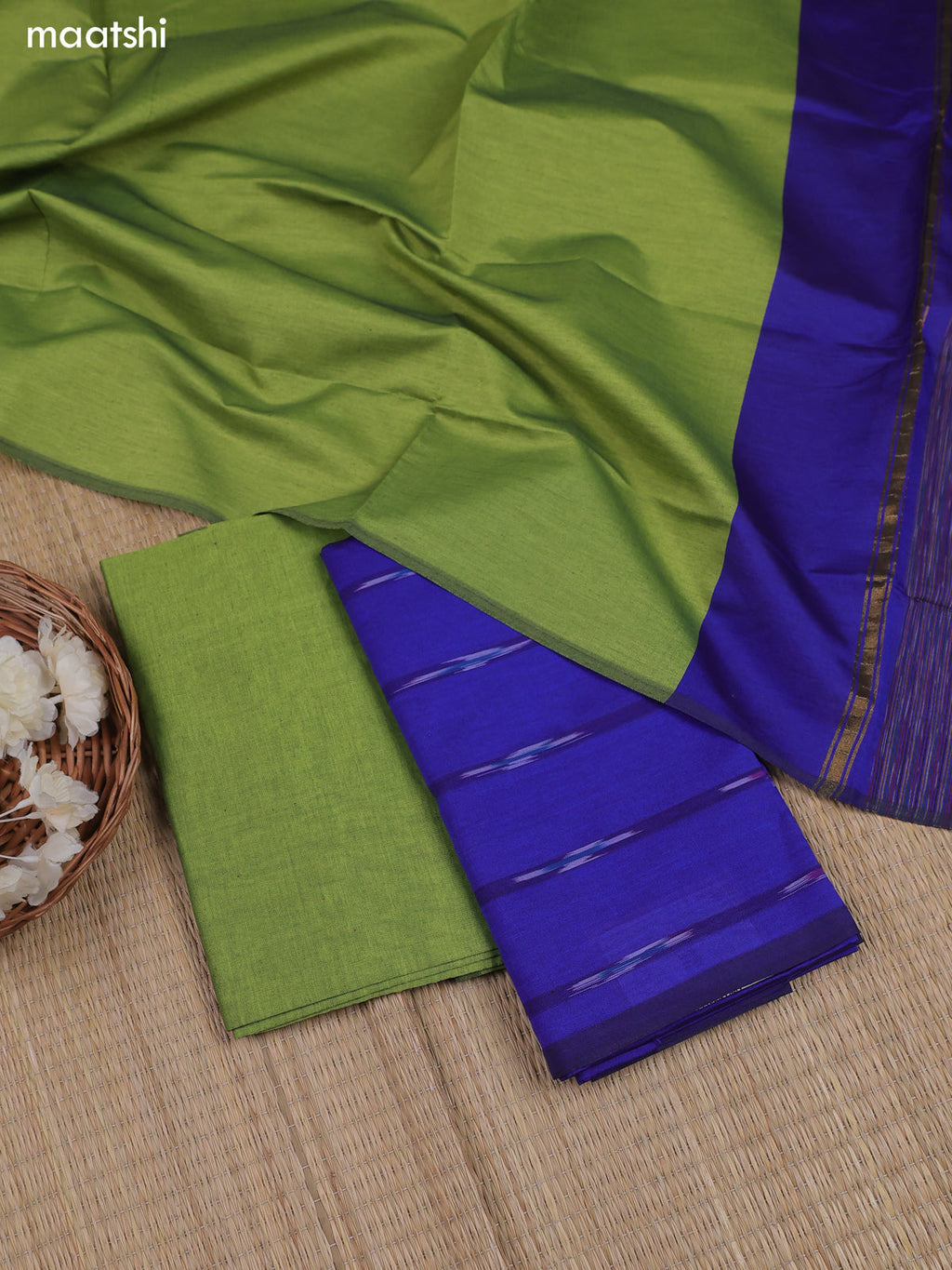 Royal Blue Ikat Dress Material With Ikat Weaves and Bottom & Dupatta