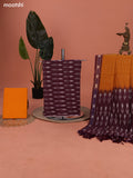 Dark Purple and Mango Yellow Ikat Cotton Dress Material With Ikat Weaves and Bottom & Dupatta