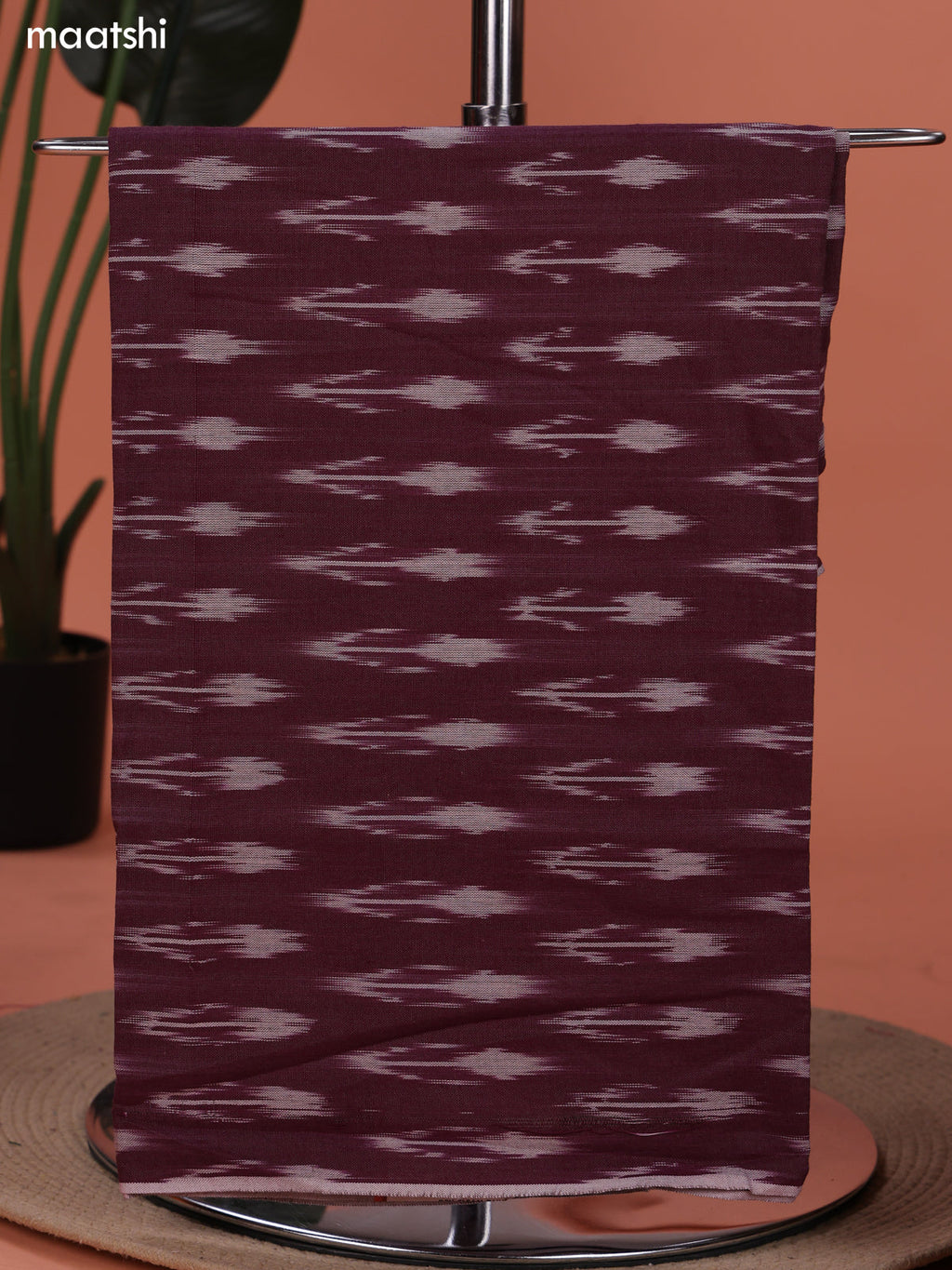 Dark Purple and Mango Yellow Ikat Cotton Dress Material With Ikat Weaves and Bottom & Dupatta