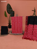 Reddish Pink and Black Ikat Cotton Dress Material With Ikat Weaves and Bottom & Dupatta