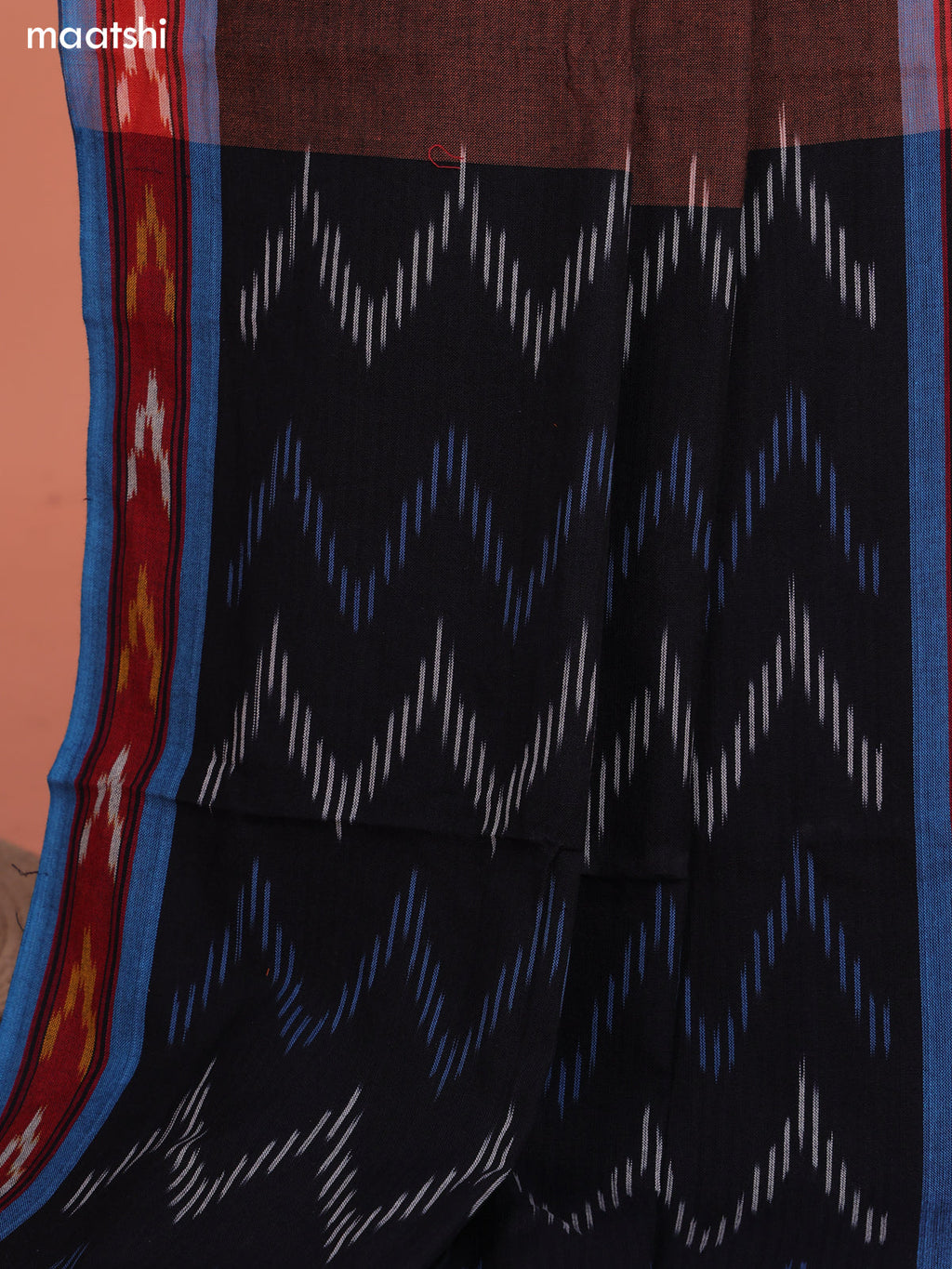 Black and Brown Ikat Cotton Dress Material With Ikat Weaves and Bottom & Dupatta