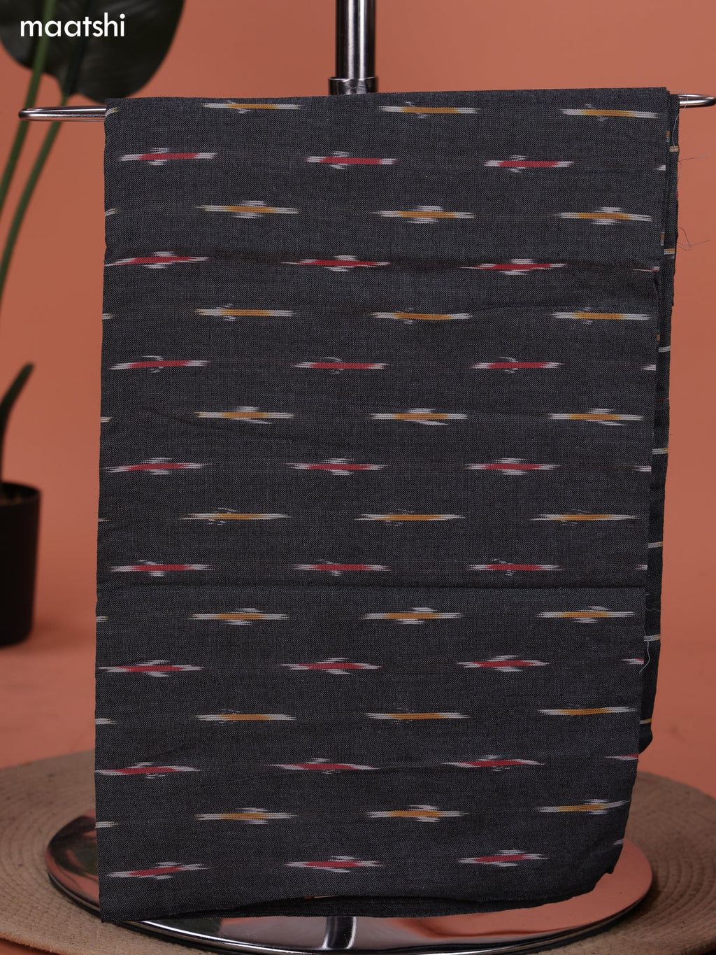 Grey and Brown Ikat Cotton Dress Material With Ikat Weaves and Bottom & Dupatta