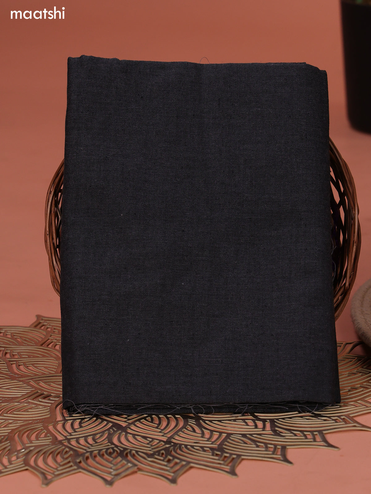 Navy Blue and Grey Ikat Cotton Dress Material With Ikat Weaves and Bottom & Dupatta