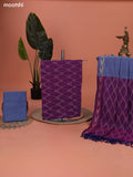 Violet and Greyish Blue Ikat Cotton Dress Material With Ikat Weaves and Bottom & Dupatta