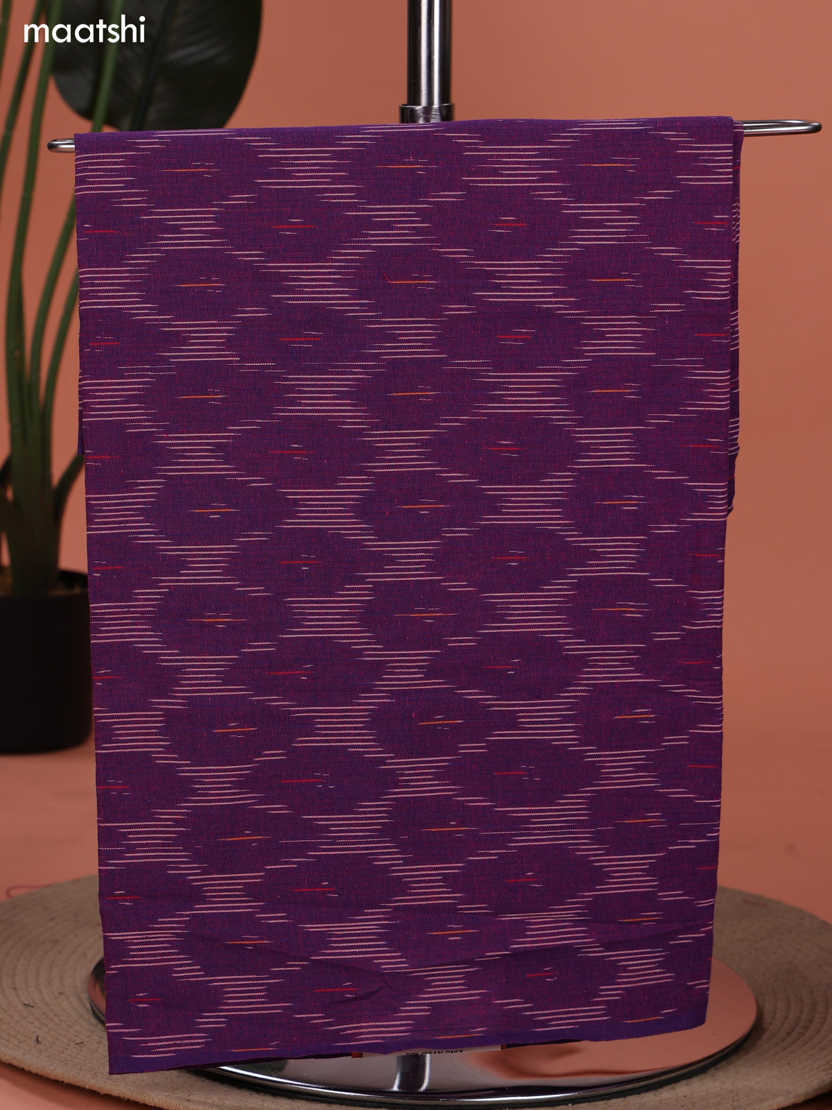 Violet and Greyish Blue Ikat Cotton Dress Material With Ikat Weaves and Bottom & Dupatta