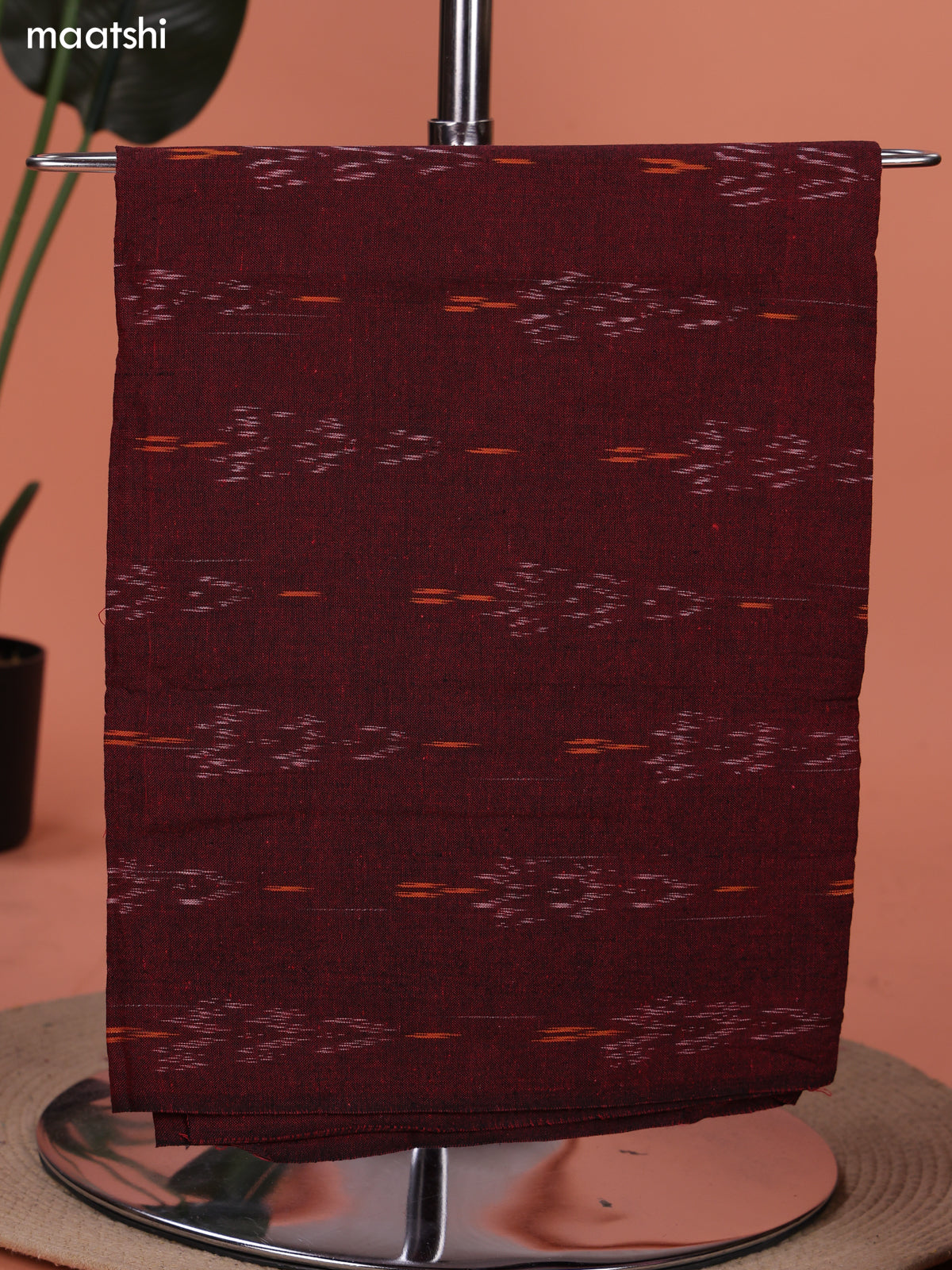Maroon and Mehendi Green Ikat Cotton Dress Material With Ikat Weaves and Bottom & Dupatta