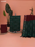 Green and Maroon Ikat Cotton Dress Material With Ikat Weaves and Bottom & Dupatta