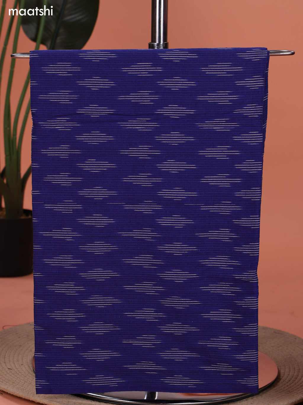 Blue and Violet Ikat Cotton Dress Material With Ikat Weaves and Bottom & Dupatta