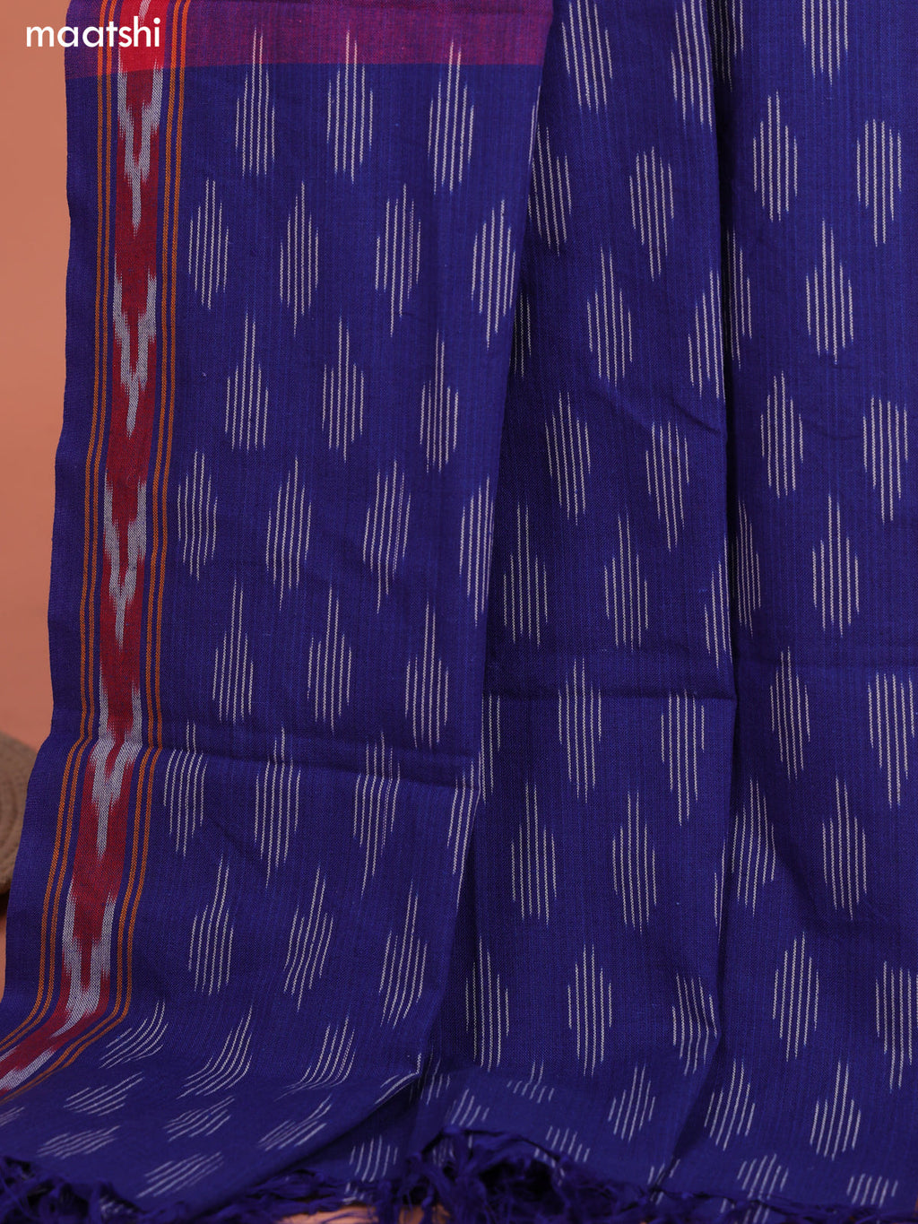 Blue and Violet Ikat Cotton Dress Material With Ikat Weaves and Bottom & Dupatta
