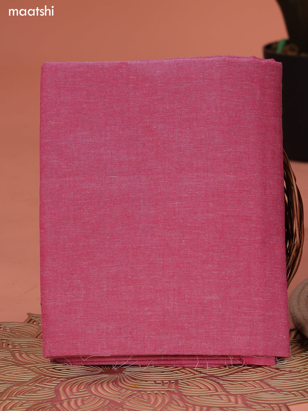 Dark Pink and Pink Ikat Cotton Dress Material With Ikat Weaves and Bottom & Dupatta
