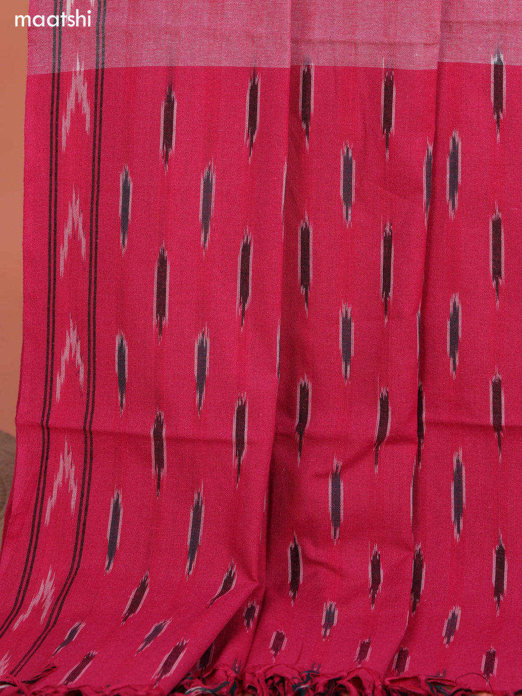Dark Pink and Pink Ikat Cotton Dress Material With Ikat Weaves and Bottom & Dupatta