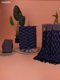 Navy Blue and Rosy Brown Ikat Cotton Dress Material With Ikat Weaves and Bottom & Dupatta