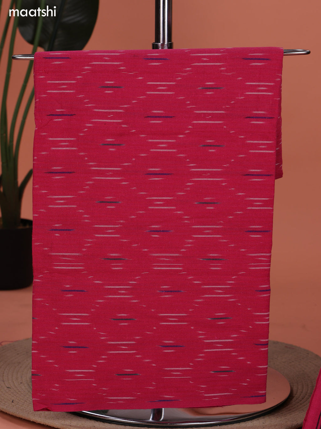 Dark Pink and Pink Ikat Cotton Dress Material With Ikat Weaves and Bottom & Dupatta