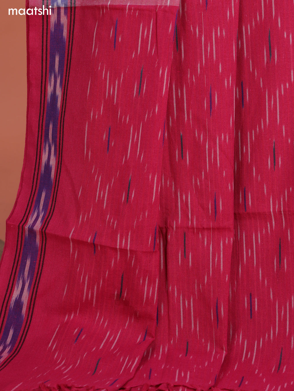 Dark Pink and Pink Ikat Cotton Dress Material With Ikat Weaves and Bottom & Dupatta