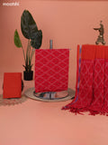 Red and Orange Ikat Cotton Dress Material With Ikat Weaves and Bottom & Dupatta