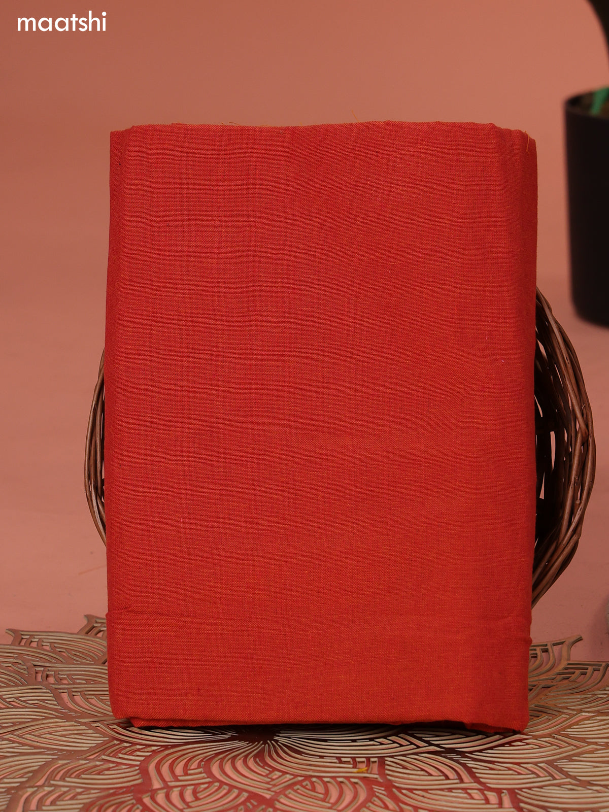 Red and Orange Ikat Cotton Dress Material With Ikat Weaves and Bottom & Dupatta