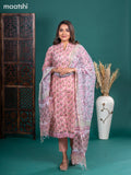 Kota salwar suit peach shade with allover floral prints & simple neck pattern and straight cut pant & kotta dupatta