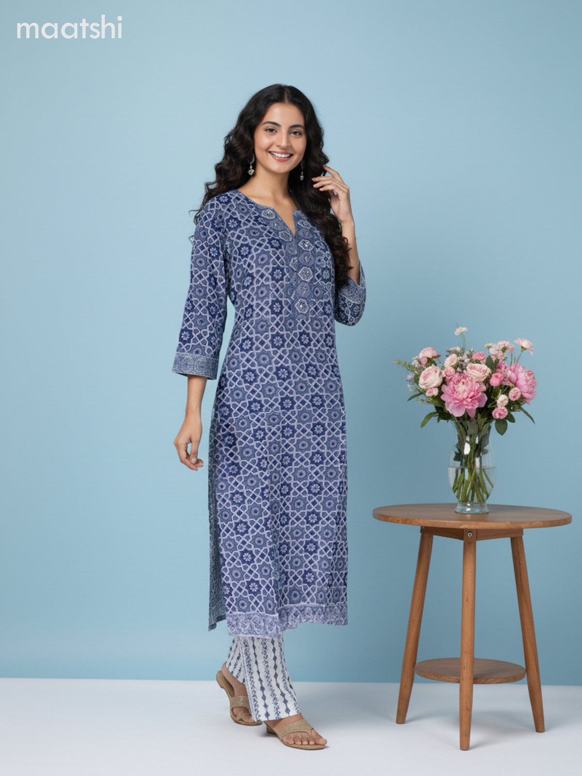 Grey and Off White Kota Printed Straight Suit