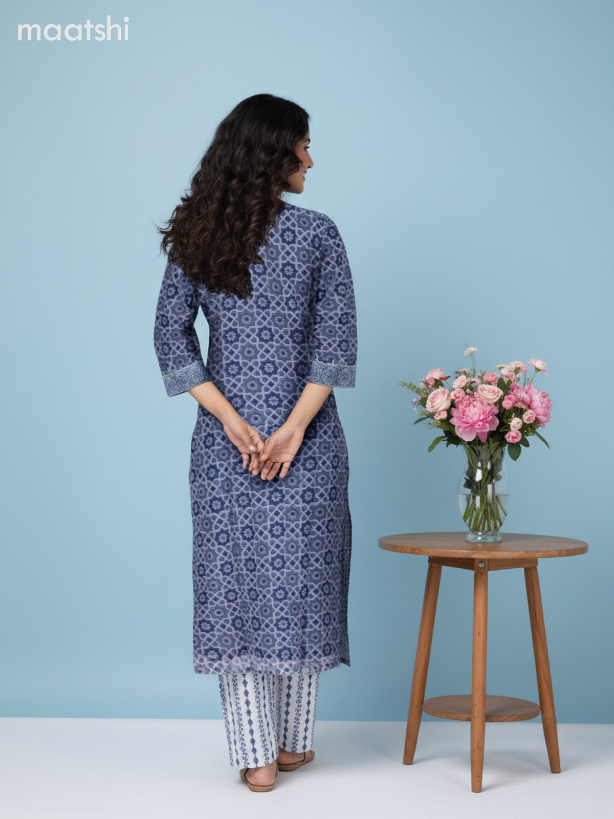 Grey and Off White Kota Printed Straight Suit