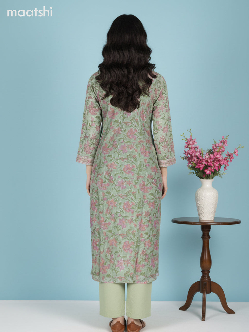 Green Kota Floral Printed Straight Suit