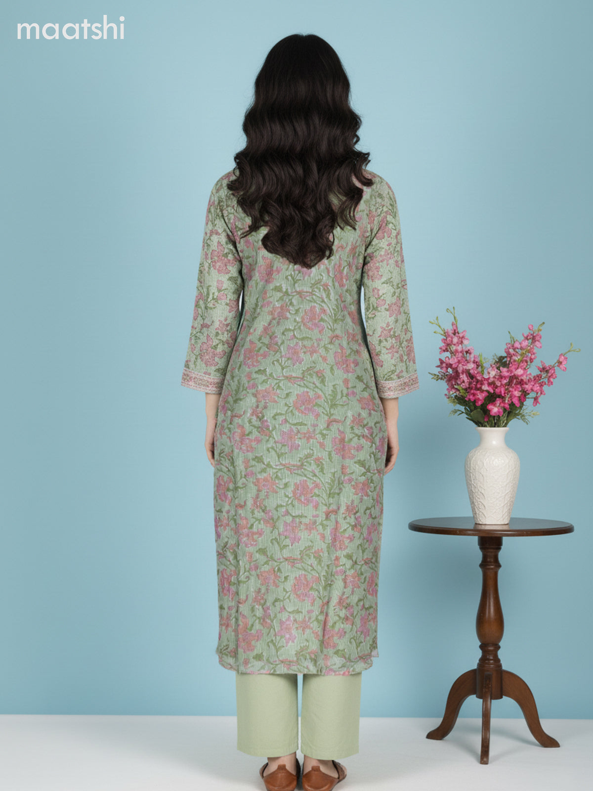 Green Kota Floral Printed Straight Suit