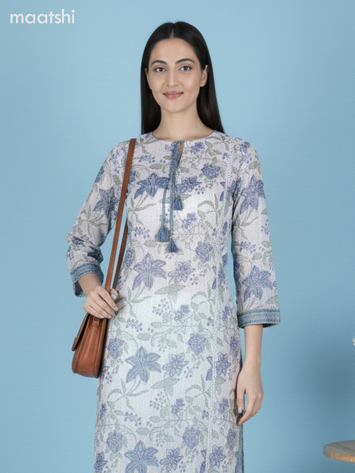 Off White and Blue Shade Kota Floral Printed Straight Suit