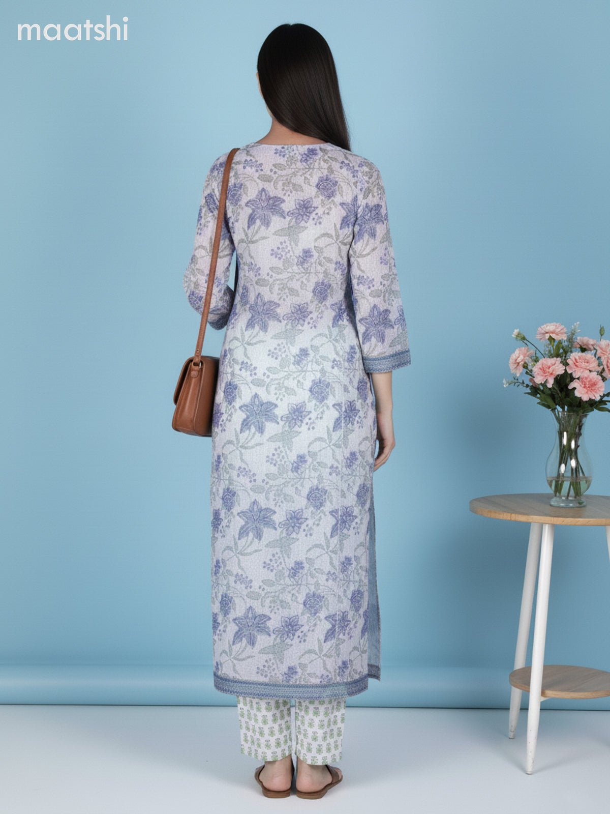 Off White and Blue Shade Kota Floral Printed Straight Suit