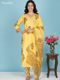 Yellow Muslin Floral Printed Straight Suit