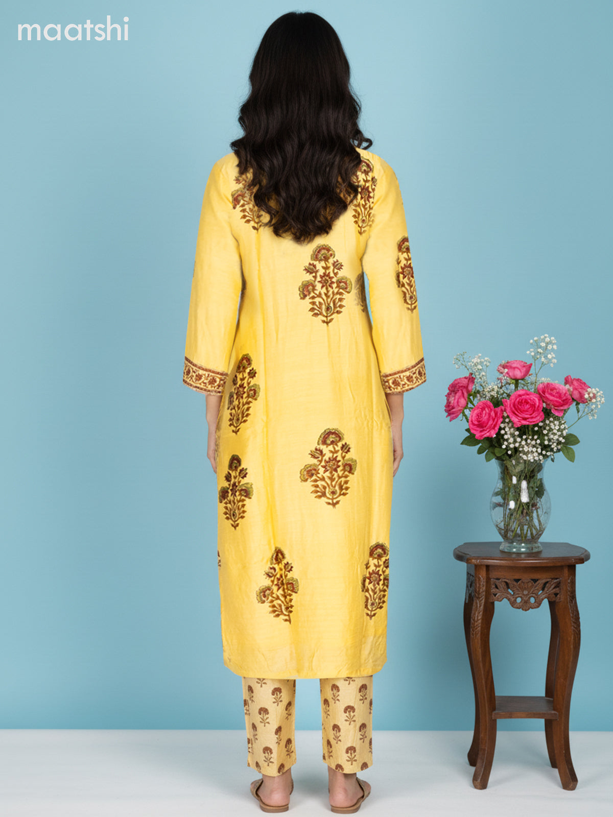 Yellow Muslin Floral Printed Straight Suit