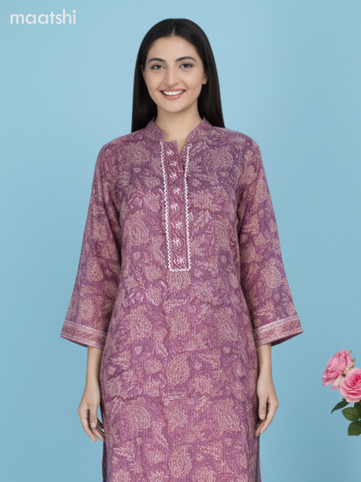 Mauve Pink Kota Kalamkari Printed Straight Suit