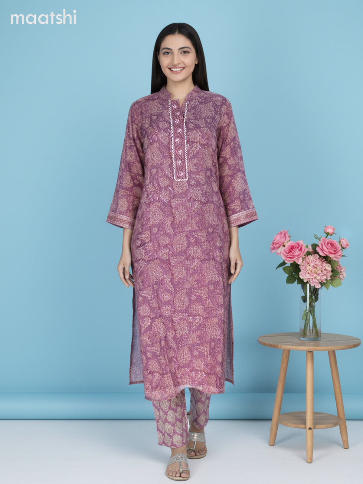 Mauve Pink Kota Kalamkari Printed Straight Suit