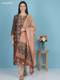 Black and Sandal Chanderi Kalamkari Printed Straight Suit