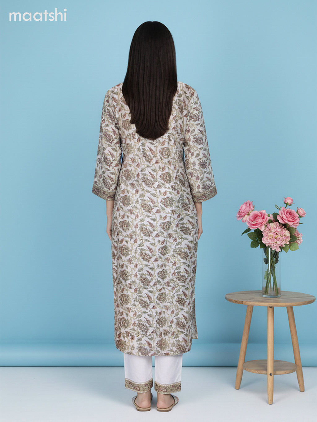 Off White Chanderi Kalamkari Printed Straight Suit